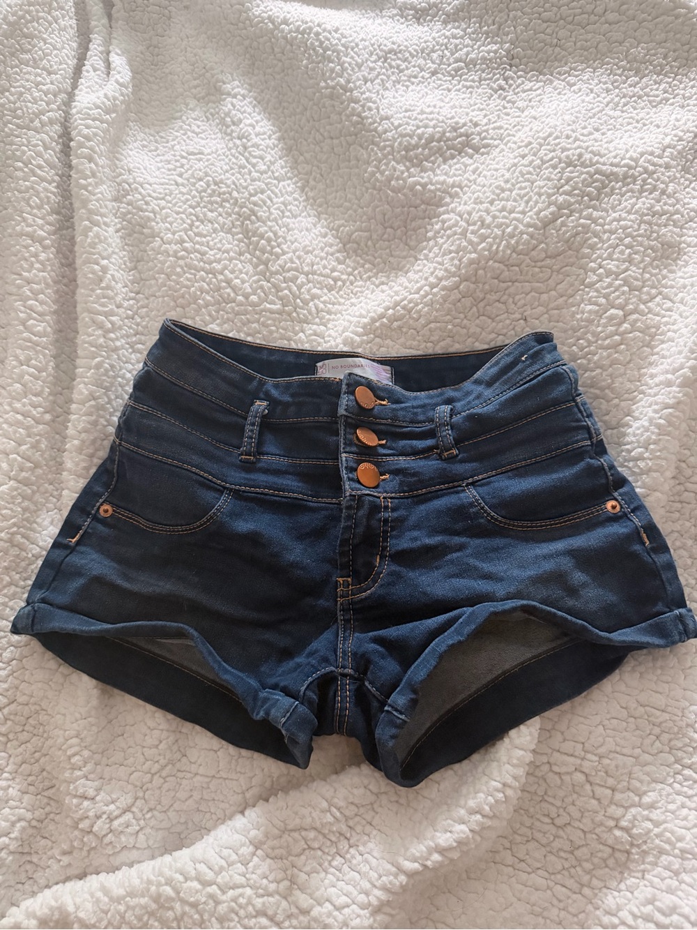 No Boundaries Dark Blue High-Rise Triple Button Jean Shorts